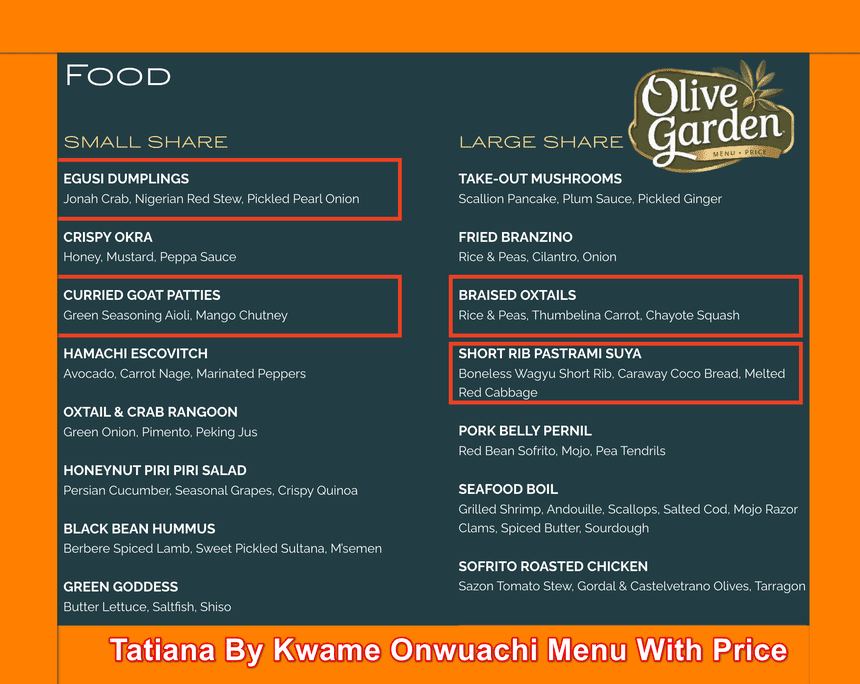 Tatiana By Kwame Onwuachi Menu 